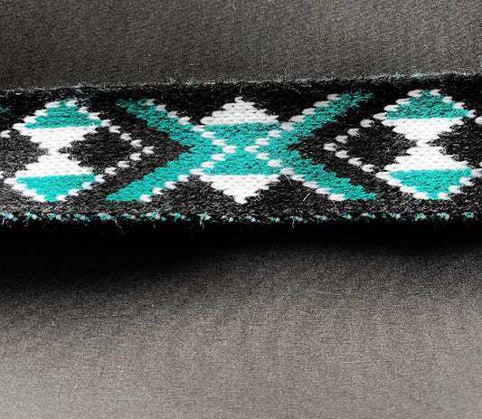 Turquoise Black and white Pātiki - Taniko Band 2inch