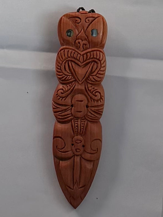 Wooden Tiki Face Toki Pendant - Carving