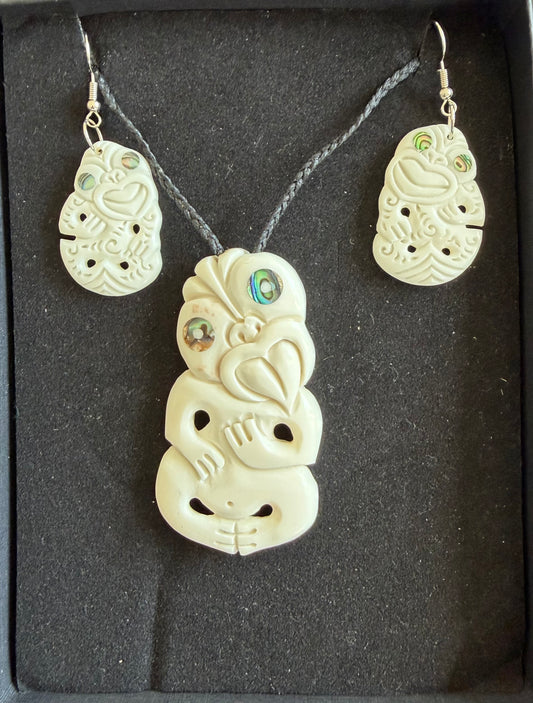 Tiki Set - Bone Necklace & Earrings