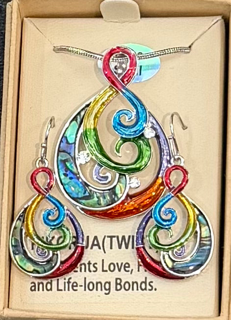 Paua Wave and Twist Colourful Necklace Set