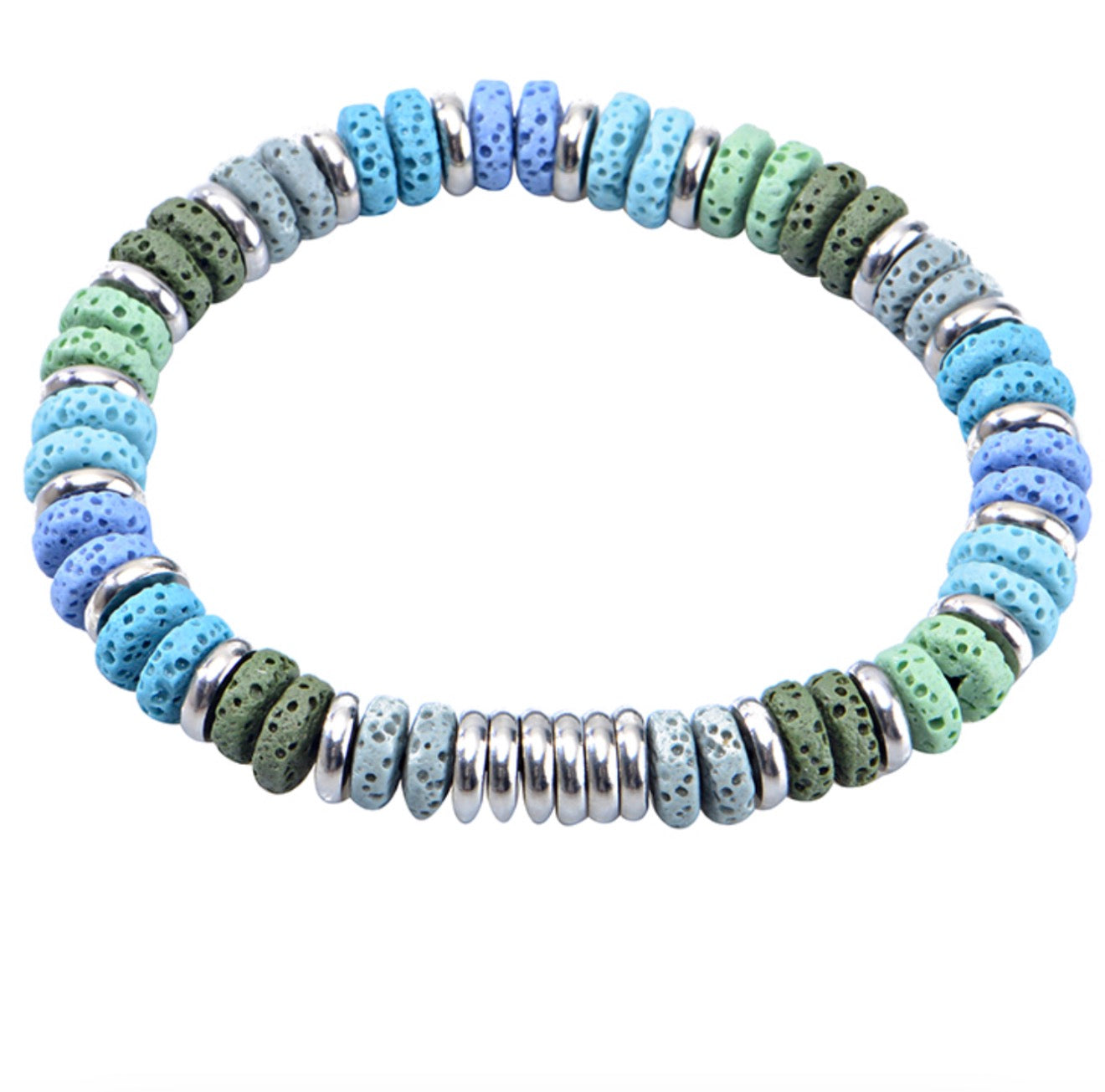 Blue and Green Volcano Rock - Stainless Steel Bracelet
