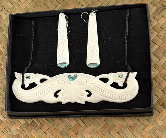 Bone Manaia Breastplate Set - Bone Necklace & Earrings