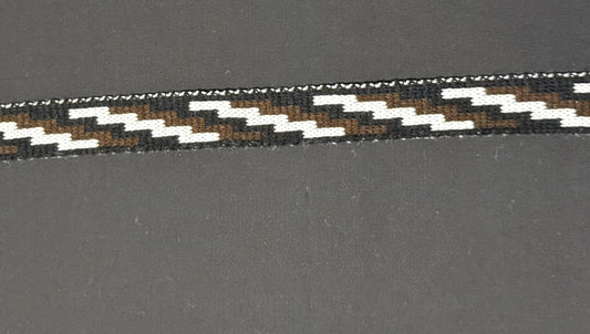 1inch Dark Brown Black and White Poutama Taniko Design Band