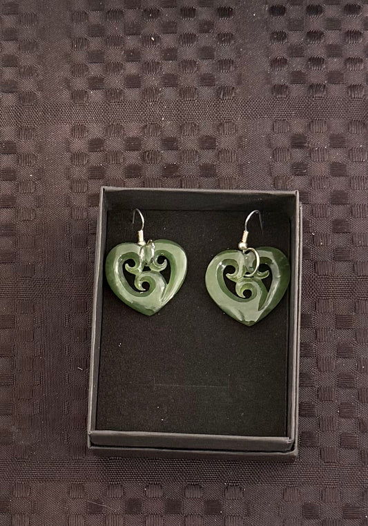 Greenstone triple heart Earrings