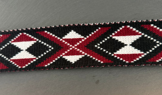 Maroon black  and White Pātiki 2.5inch - Taniko Band