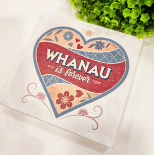 Whanau is forever Printed directly on plywood.