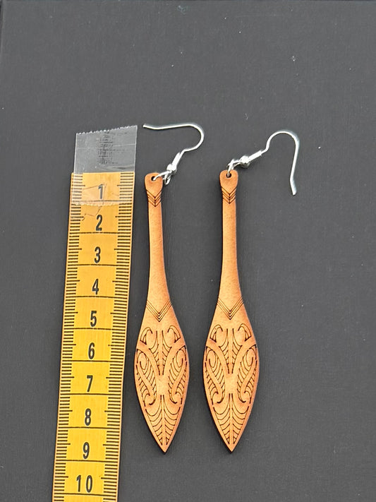 Acrylic Te Hoe Waka - Wooden Earrings