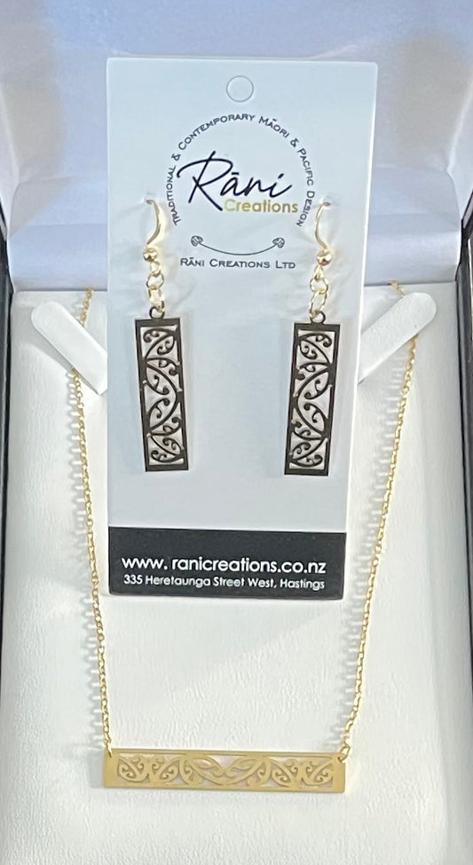 Gold Stainless Steel Necklace & Earrings