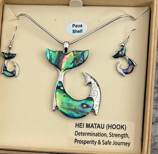 Paua hook Necklace and Earrings