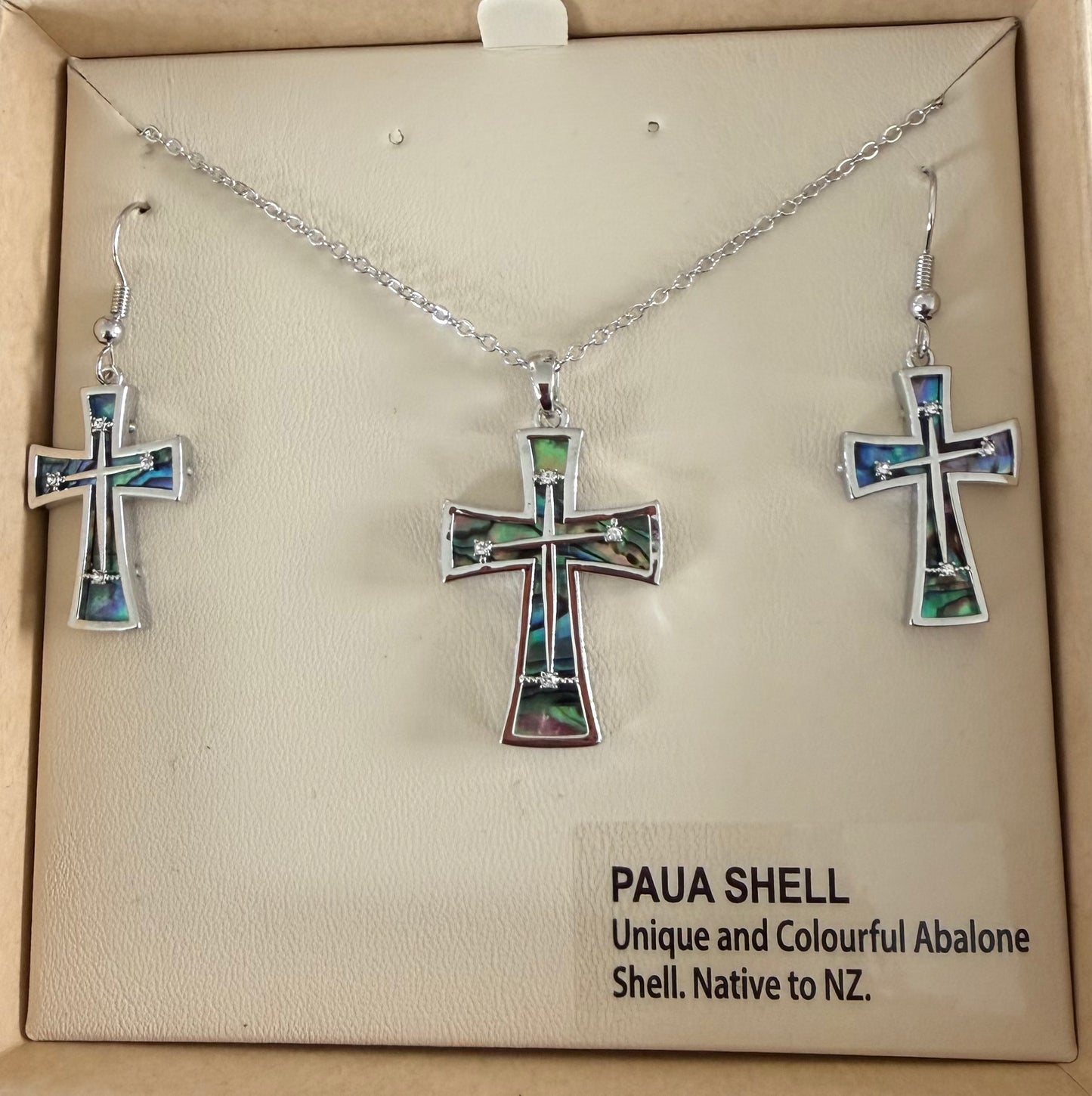 Paua Cross - Necklace and Earrings