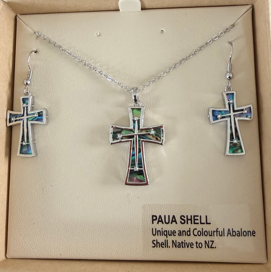 Paua Cross - Necklace and Earrings