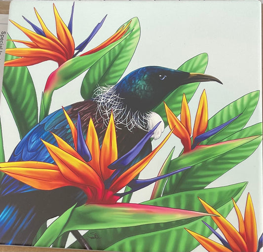 Square - Tui On Bird Of Paradise Plant Ceramic Wall Art