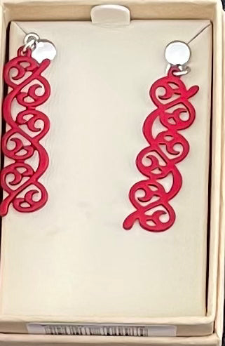 Koru red Vine Rhodium Earrings