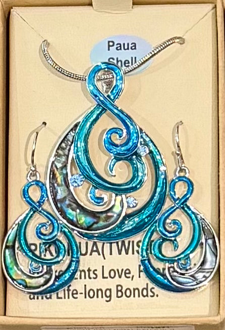 Paua Wave and Twist Blue Necklace Set