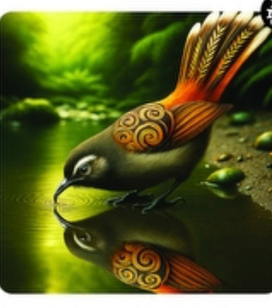 Maori Art Coaster by Artist Doug Healey - Fantail Reflection