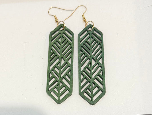 Wooden Green Earrings
