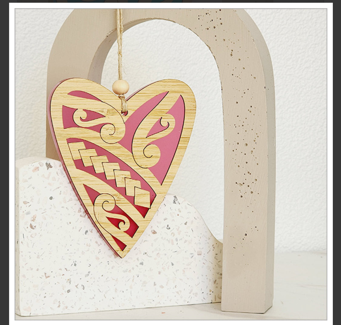 Ready To Hang Red Heart Bamboo Acrylic Decoration