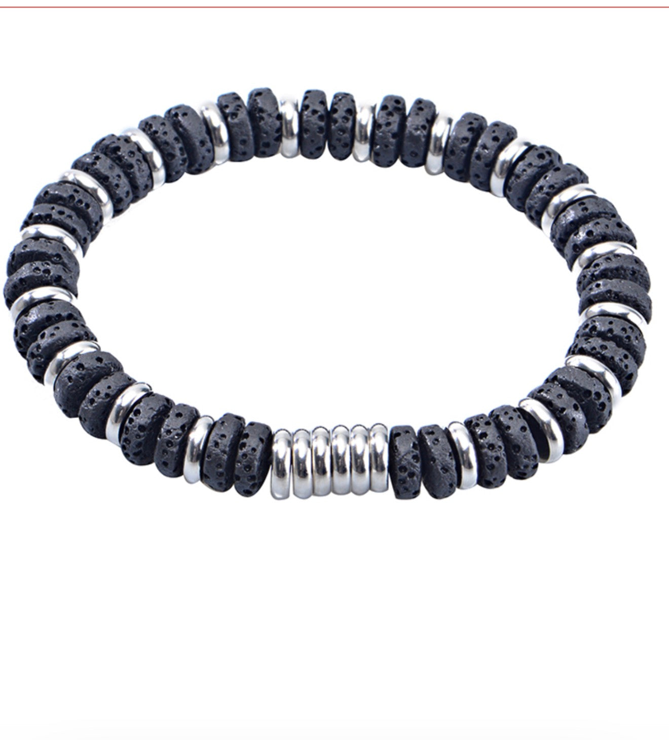 Black Volcano Rock - Stainless Steel Bracelet