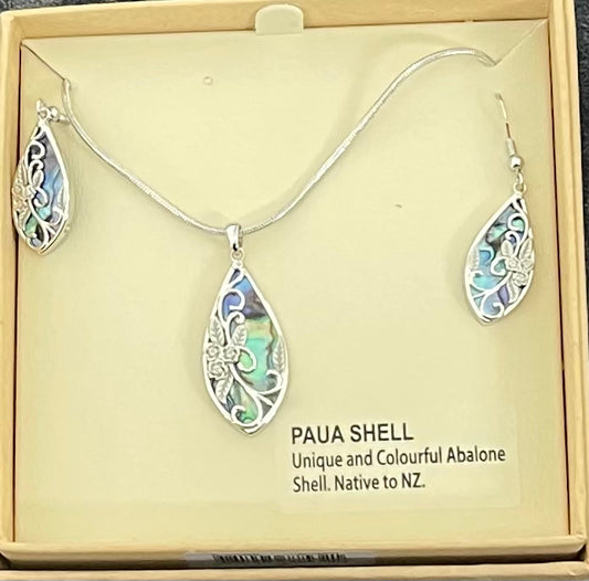 Paua drop necklace and Earrings