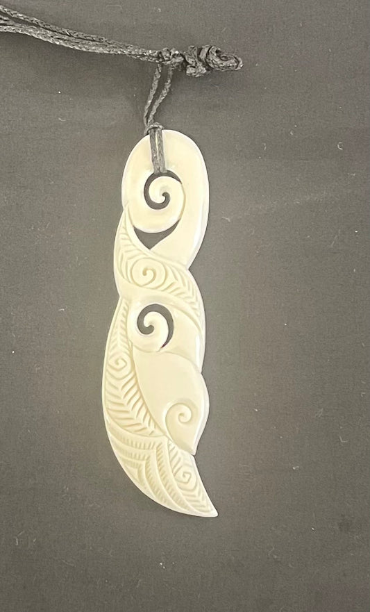 Double Koru Pendant - Bone Carving