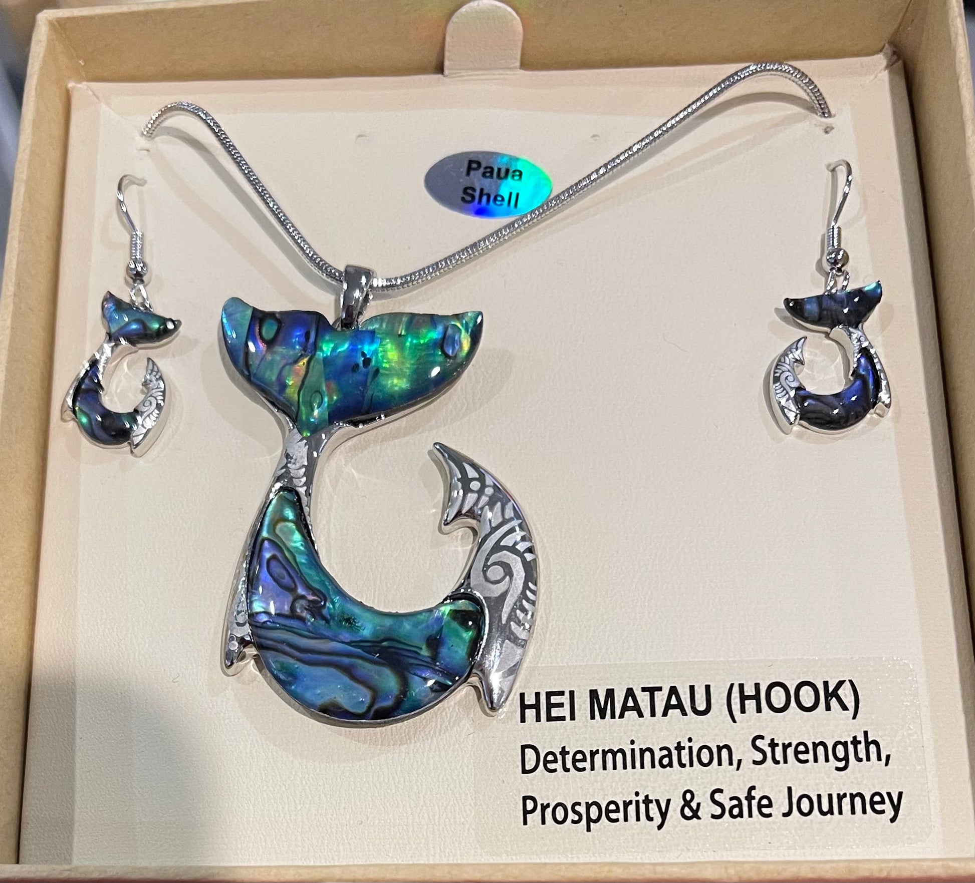 Whale Tail Paua Necklace and Earrings