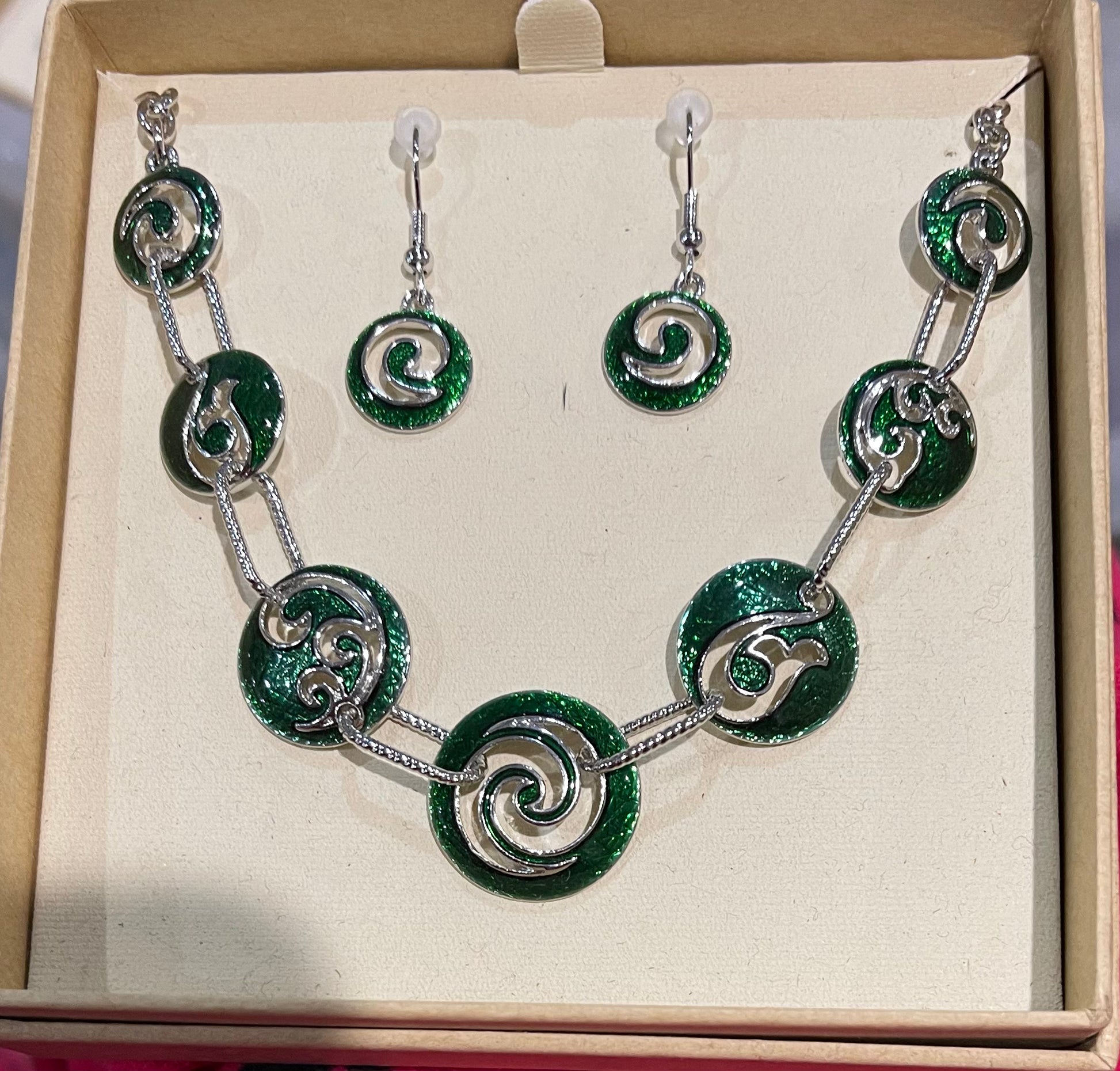 Green Koru Necklace and Earrings
