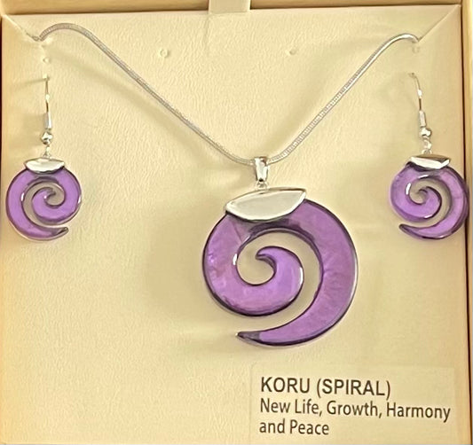 Purple Resin Koru Necklace and Earrings