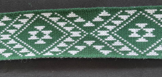 Bottle green and white Pātiki - Taniko Band 2 in