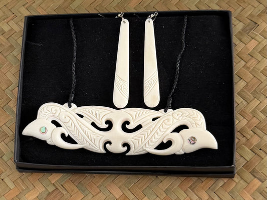 Bone Manaia Breastplate Set - Bone Necklace & Earrings