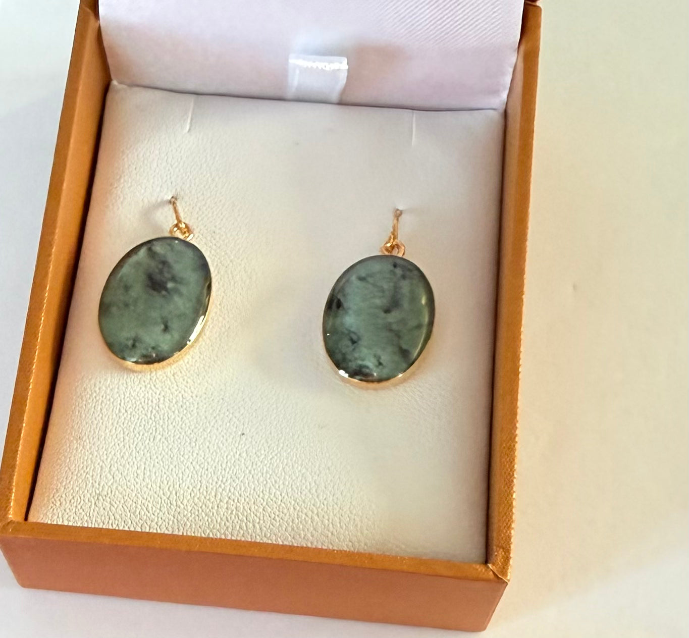 gold backed Greenstone Earrings