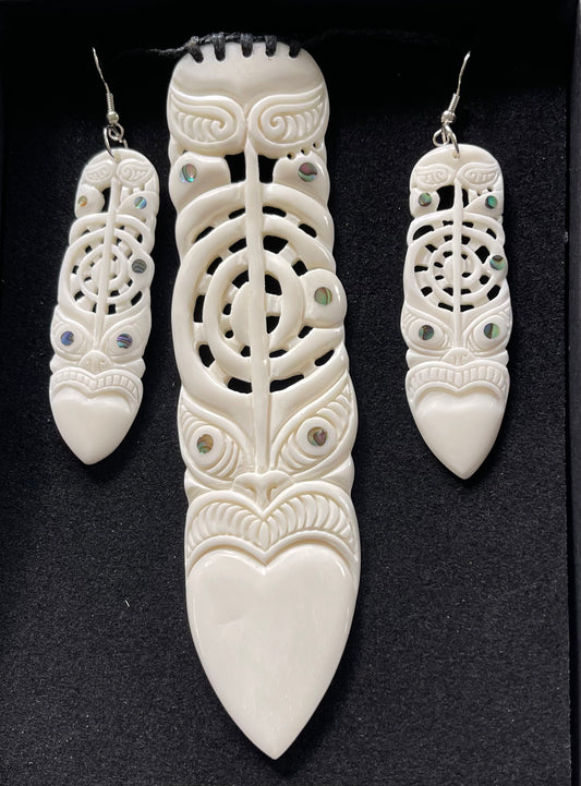 Bone Toki Set - Bone Necklace & Earrings