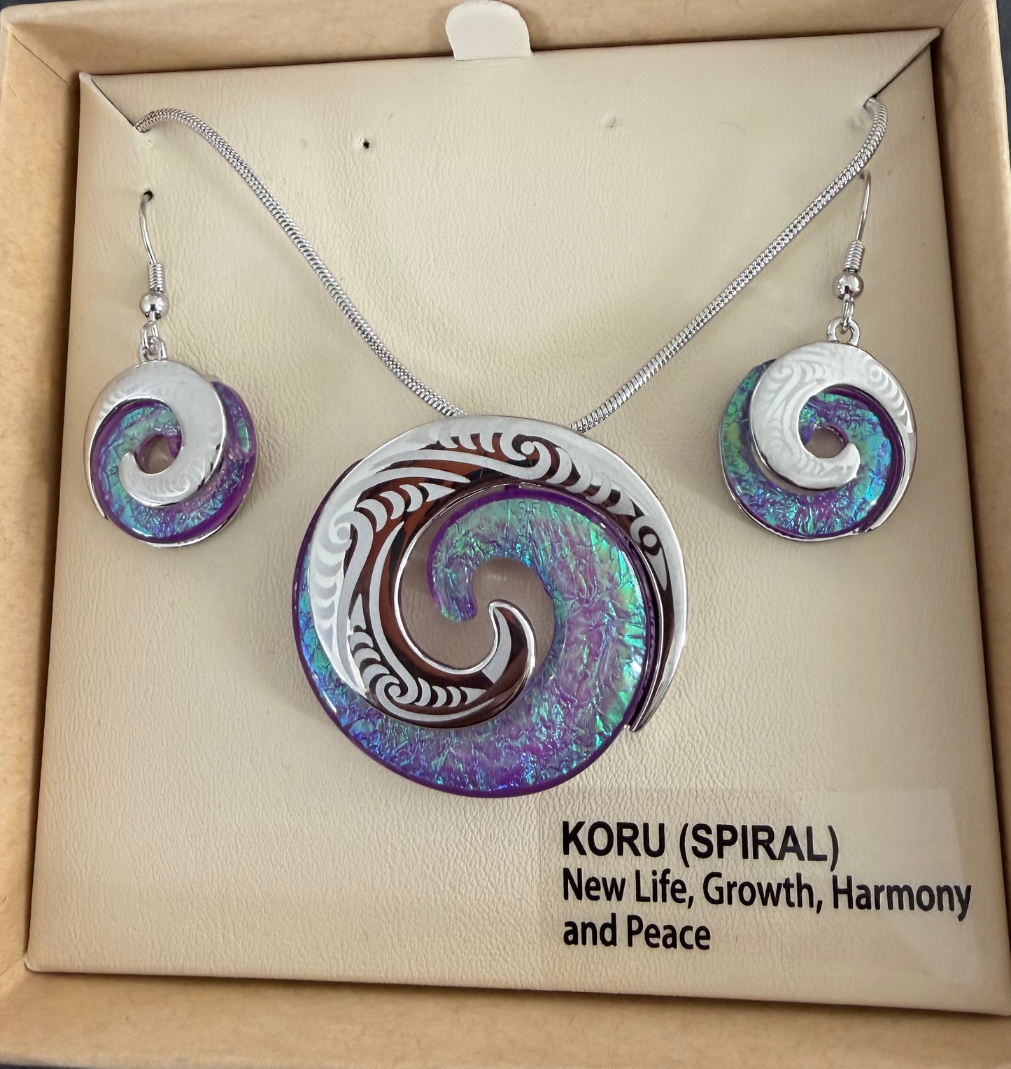 Purple Koru Necklace and Earrings