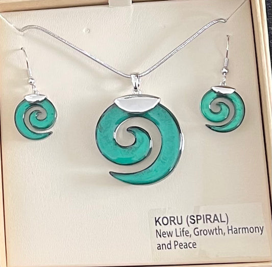 Jade resin koru Necklace and Earrings