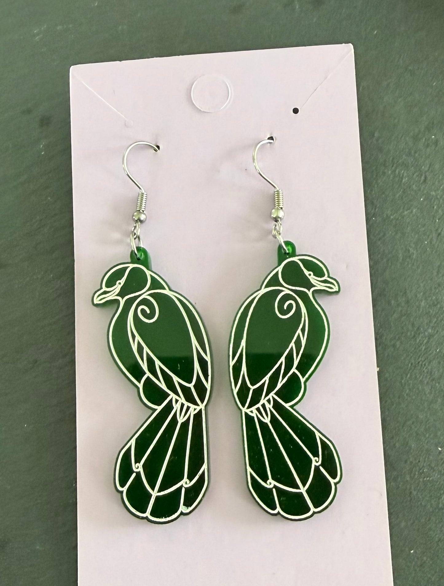 Resin green and white Tui Earrings