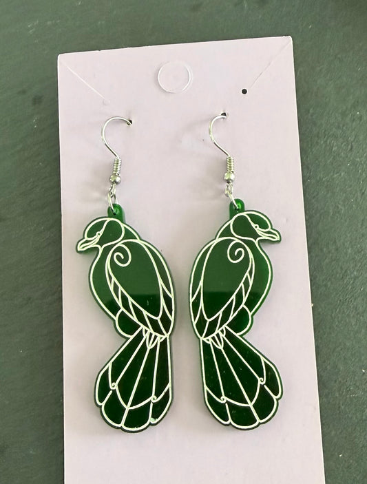 Resin Green and White Tui Earrings