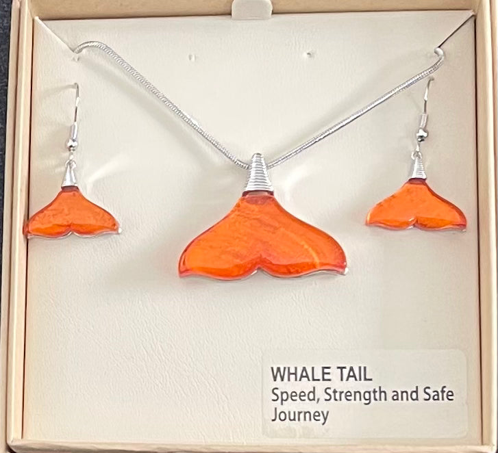Orange Resin Whale Tail Necklace and Earrings