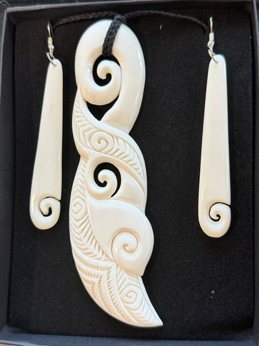 Bone Koru Set - Bone Necklace & Earrings