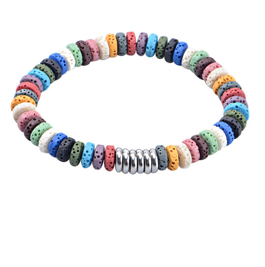 Multi Colour Volcano Rock - Stainless Steel Bracelet