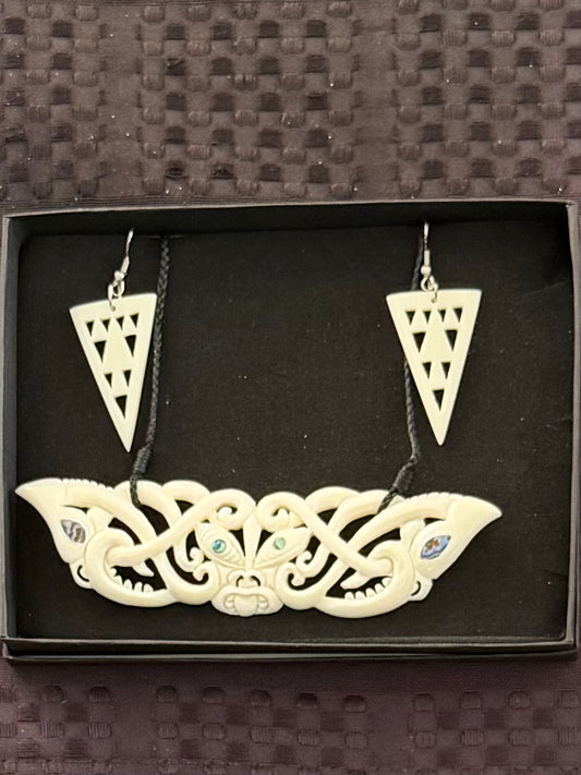 Bone Manaia Breastplate Set - Bone Necklace & Earrings