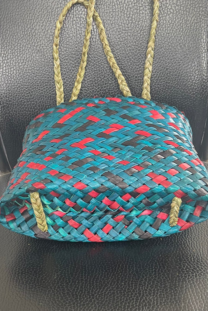 Flax Kete - Red Turquoise and Black