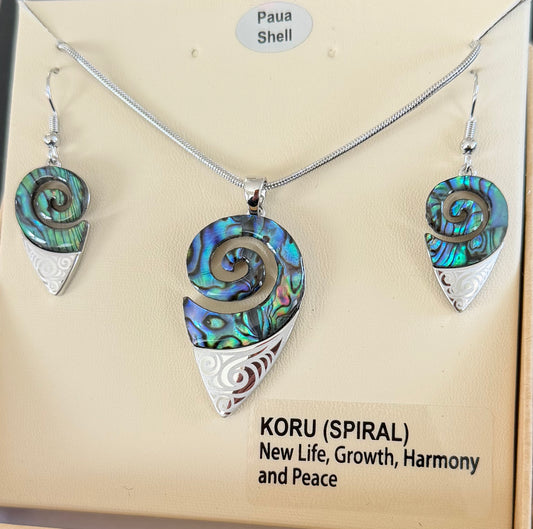 Paua Koru Necklace and Earrings