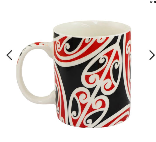 Maori Design Ceramic Mug - Red and Black