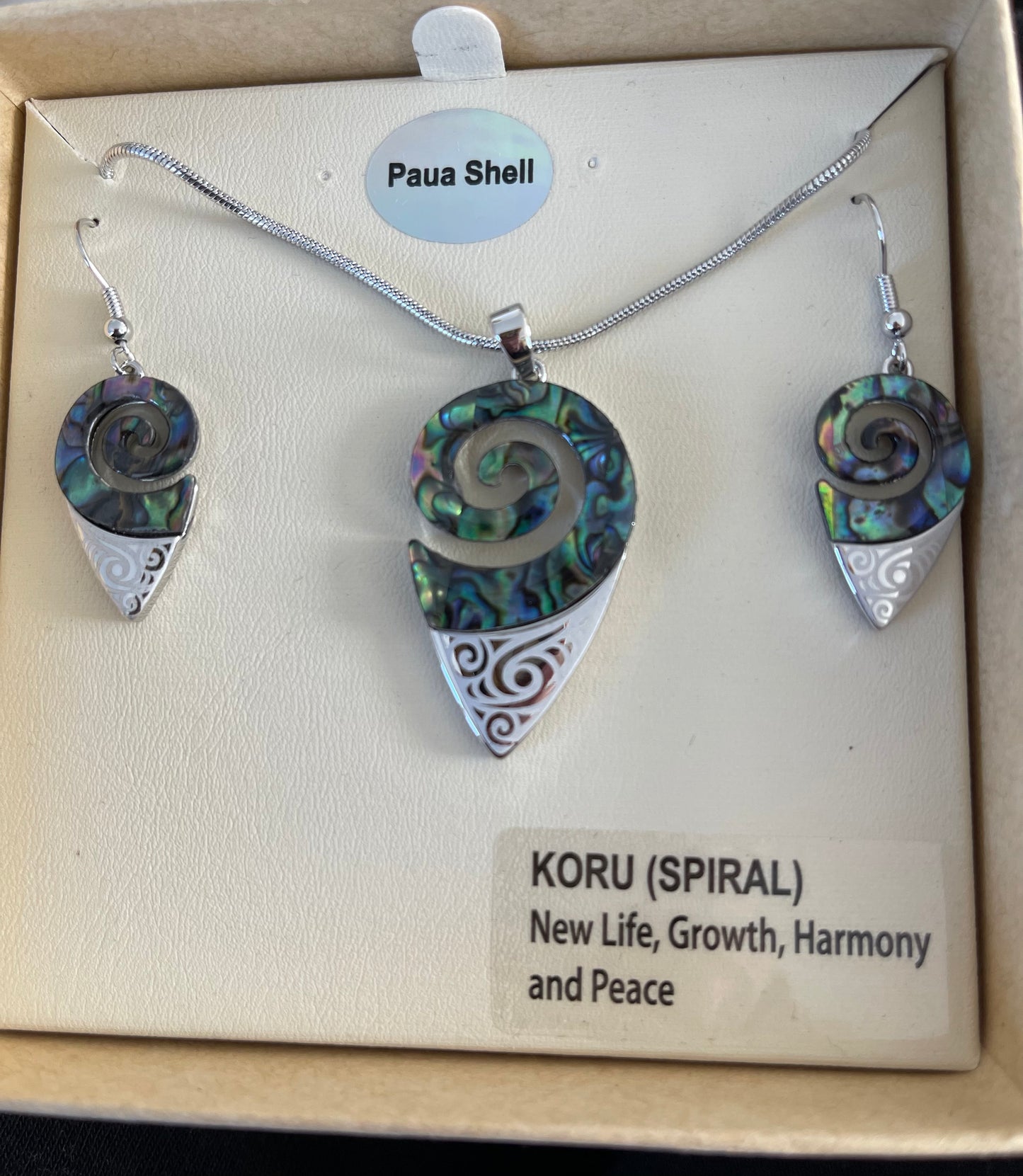Paua Koru Necklace and Earrings