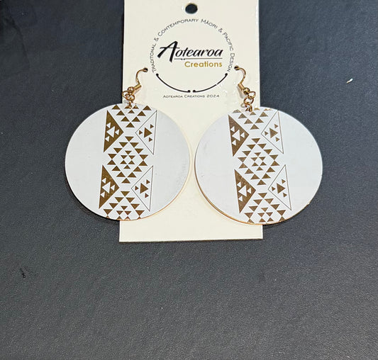 Stainless Steel Round White and Gold Earrings