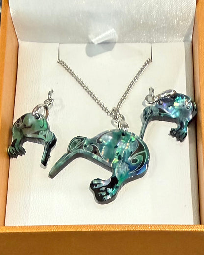Paua kiwi Necklace and Earrings