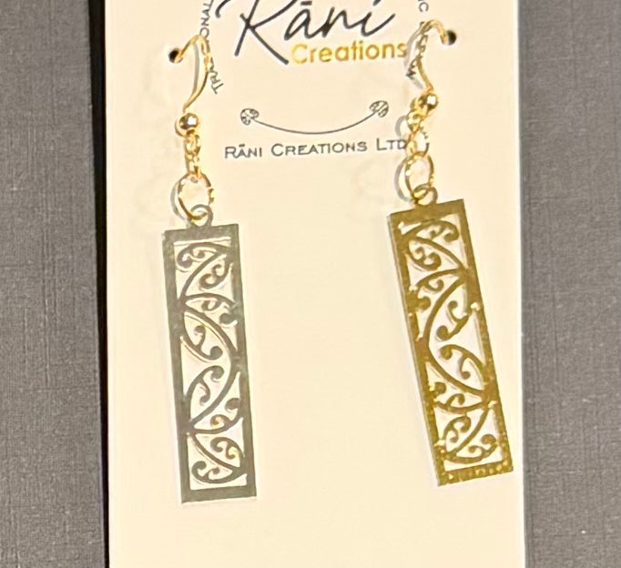 Stainless Steel Gold Maori Design Earrings