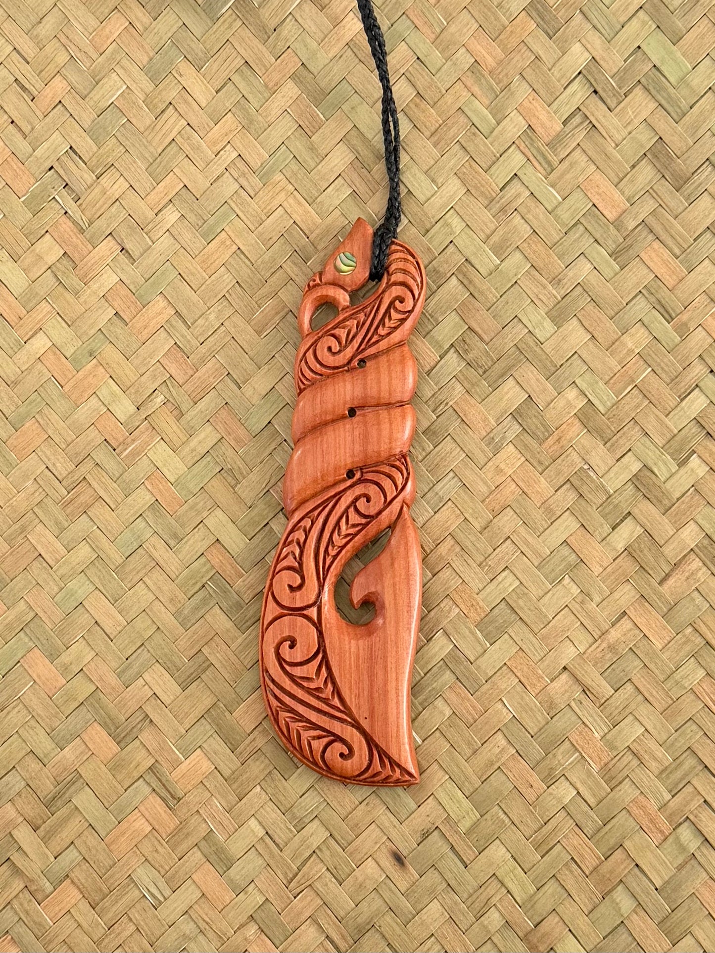 Wooden twist with Paua Pendant - Carving