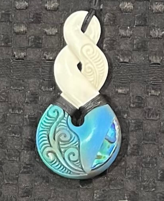 Blue Double Twist Wood- Bone Painted Pendant