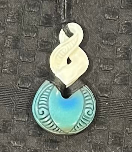 Blue Twist Wood- Bone Painted Pendant