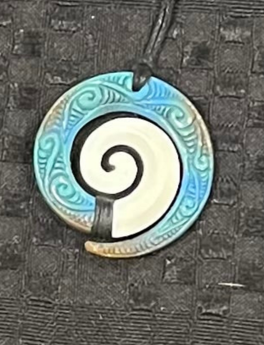 Blue Koru Wood - Bone Painted Pendant